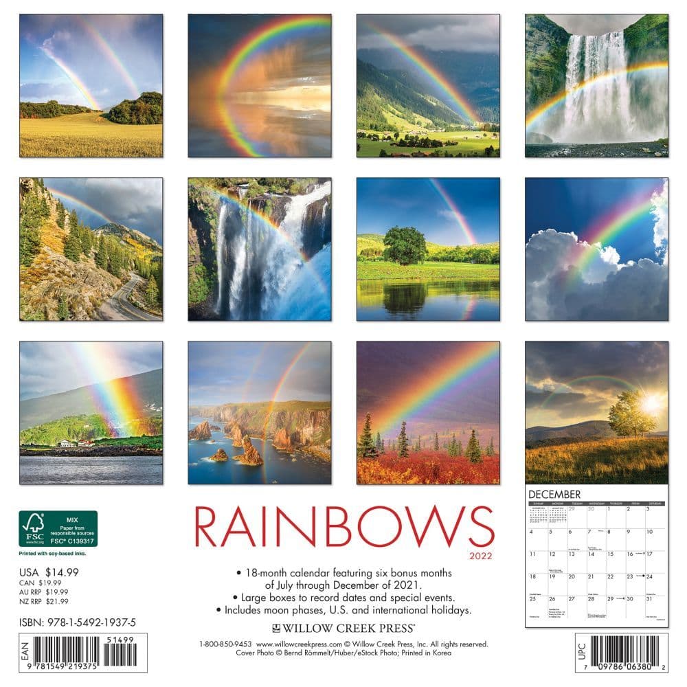 rainbows 2022 wall calendar calendars com