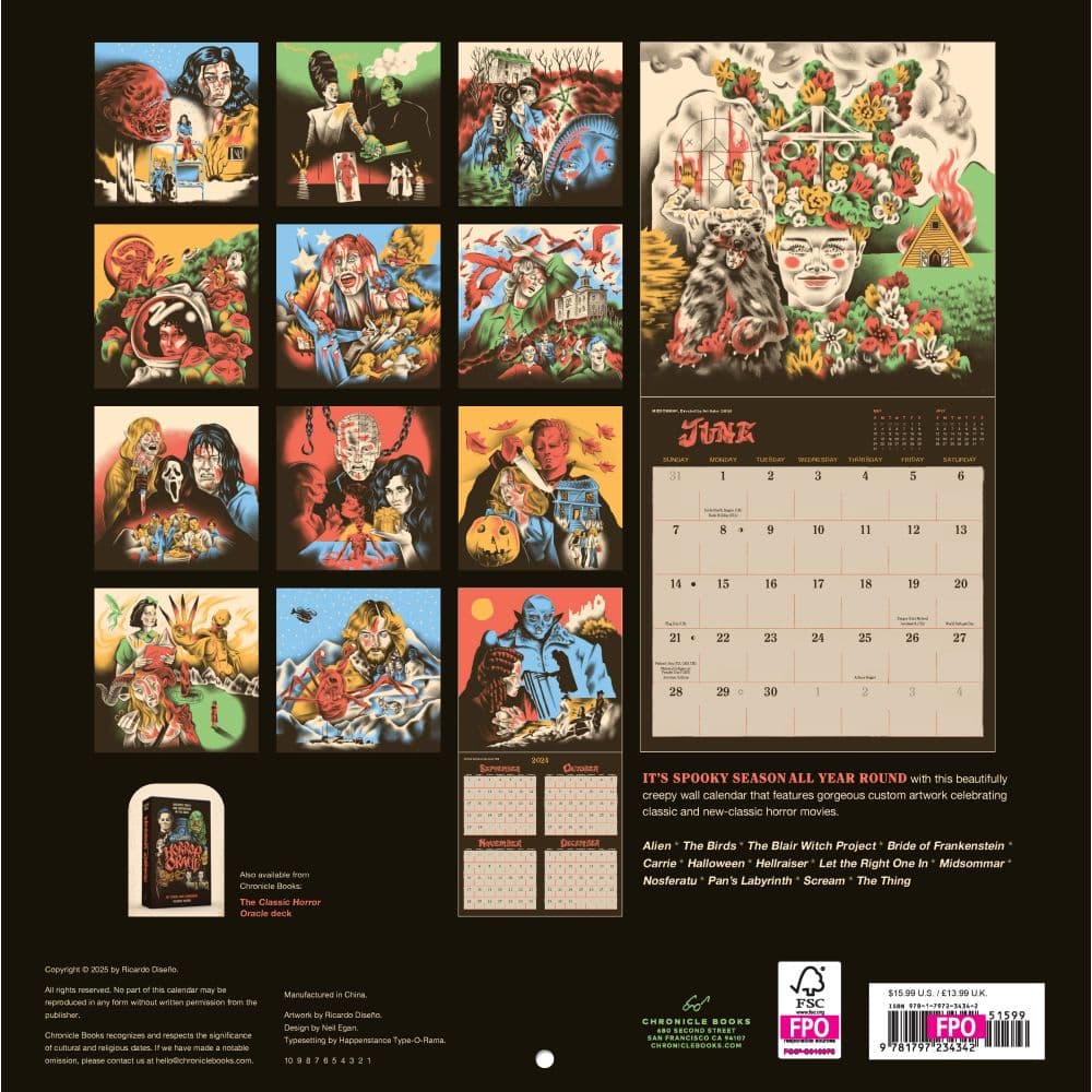 Classic Horror Movies 2026 Wall Calendar First Alternate Image