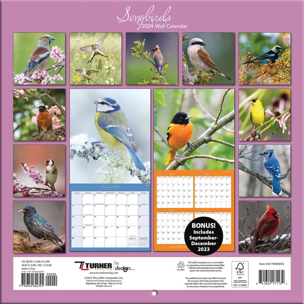 Songbirds 2024 Mini Wall Calendar