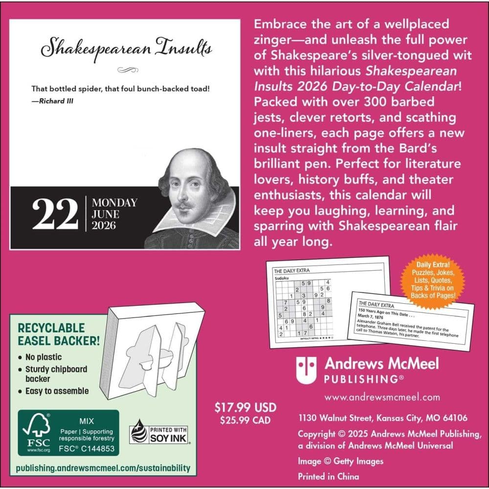 Shakespearean Insults 2026 Desk Calendar First Alternate Image