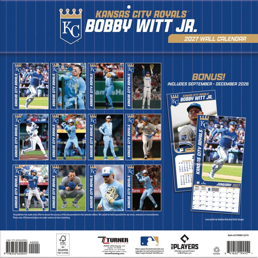 MLB Kanasa City Royals Bobby Witt Jr 2027 Wall Calendar First Alternate Image