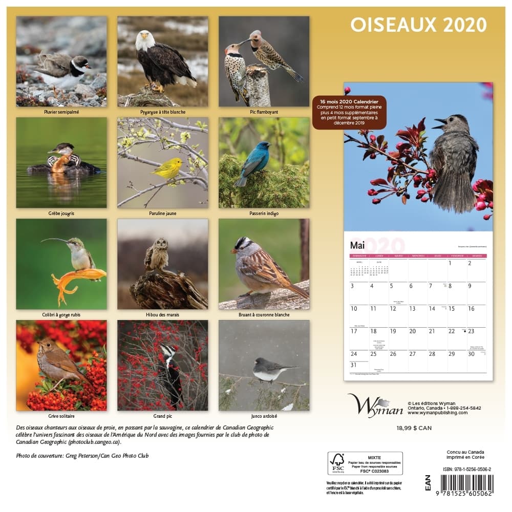 Calendrier Oiseaux 2023 Birds Oiseaux Wall Calendar (French) - Calendars.com