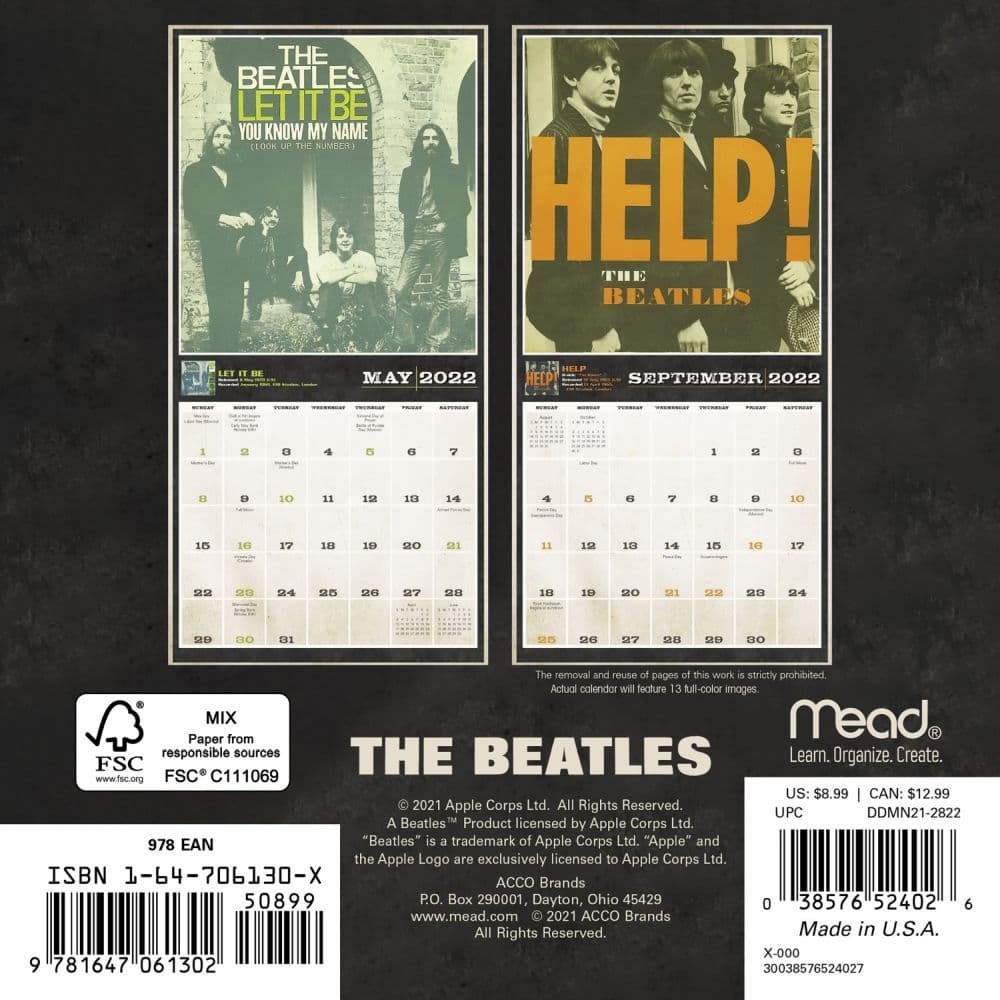 The Beatles 16 Month 2022 Square Wall Calendar 300x300mm 
