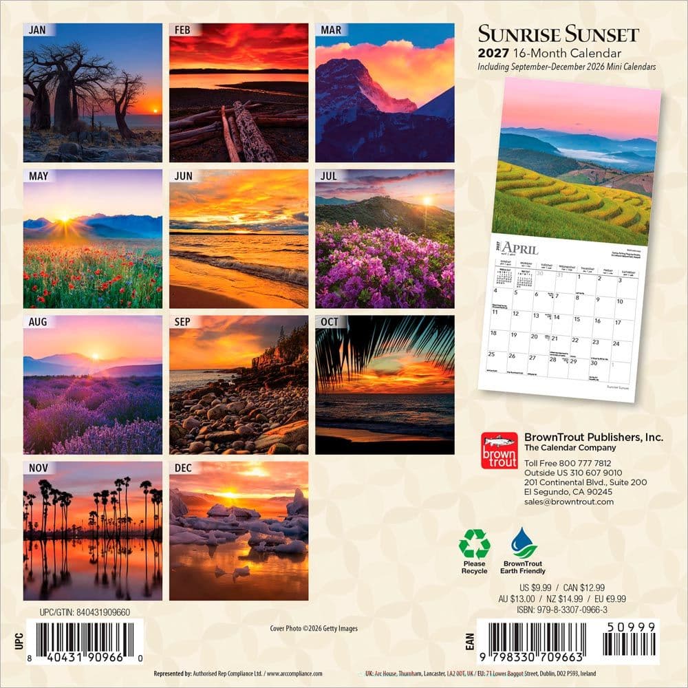 Sunrise Sunset 2027 Mini Wall Calendar First Alternate Image