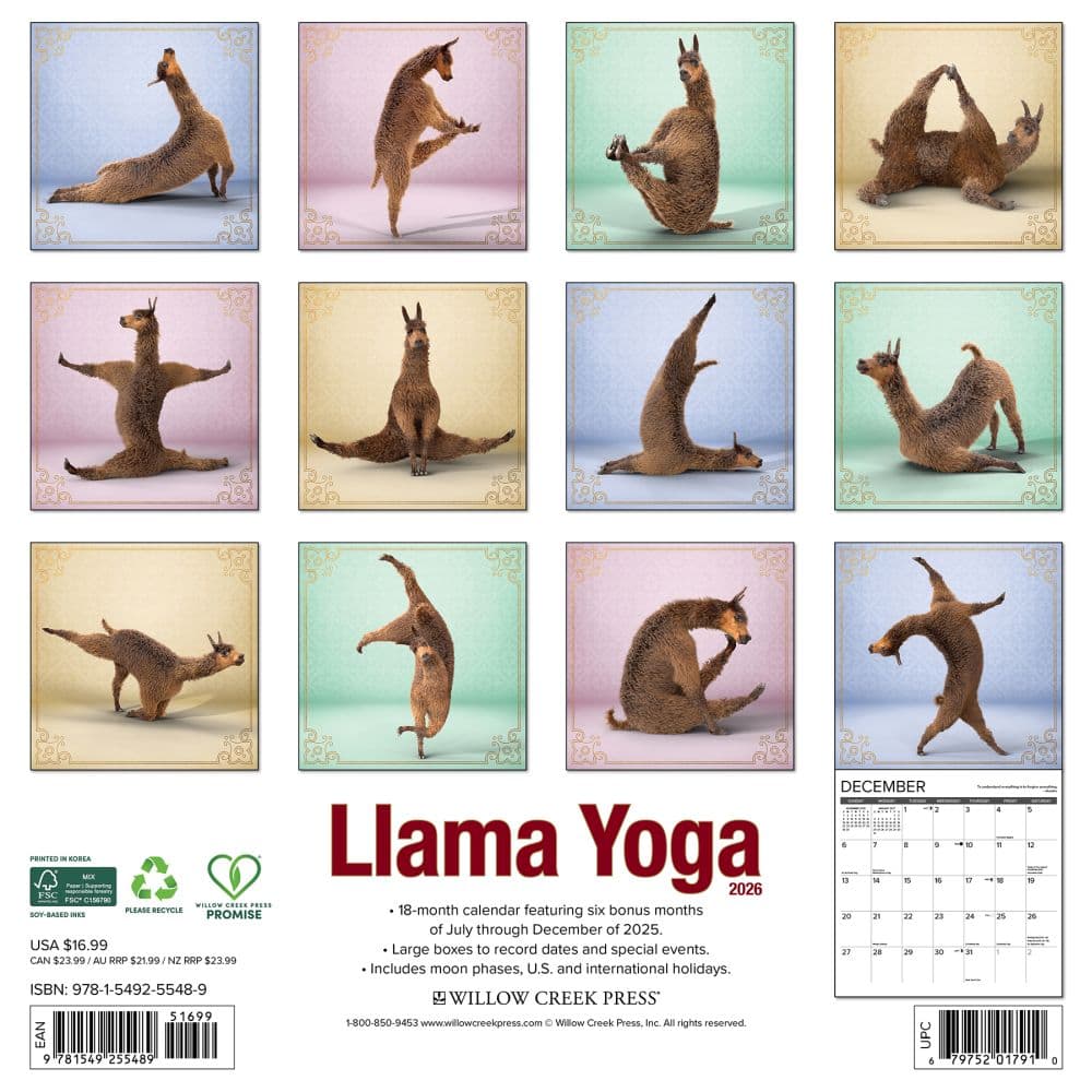 Llama Yoga 2026 Wall Calendar First Alternate Image