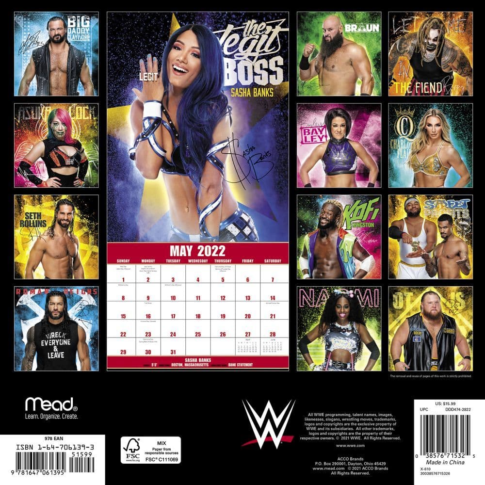 Wwe 2022 Schedule Wwe 2022 Wall Calendar - Calendars.com