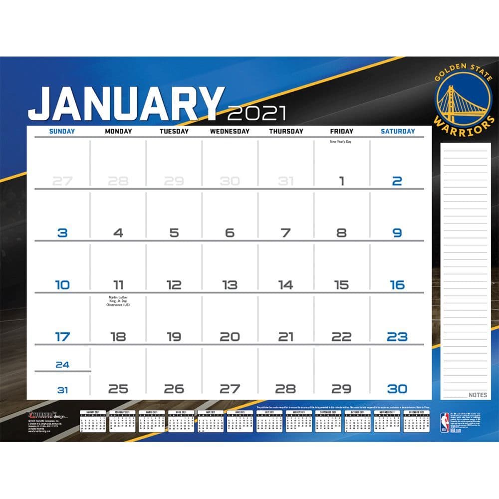 NBA Golden State Warriors Desk Pad - Calendars.com