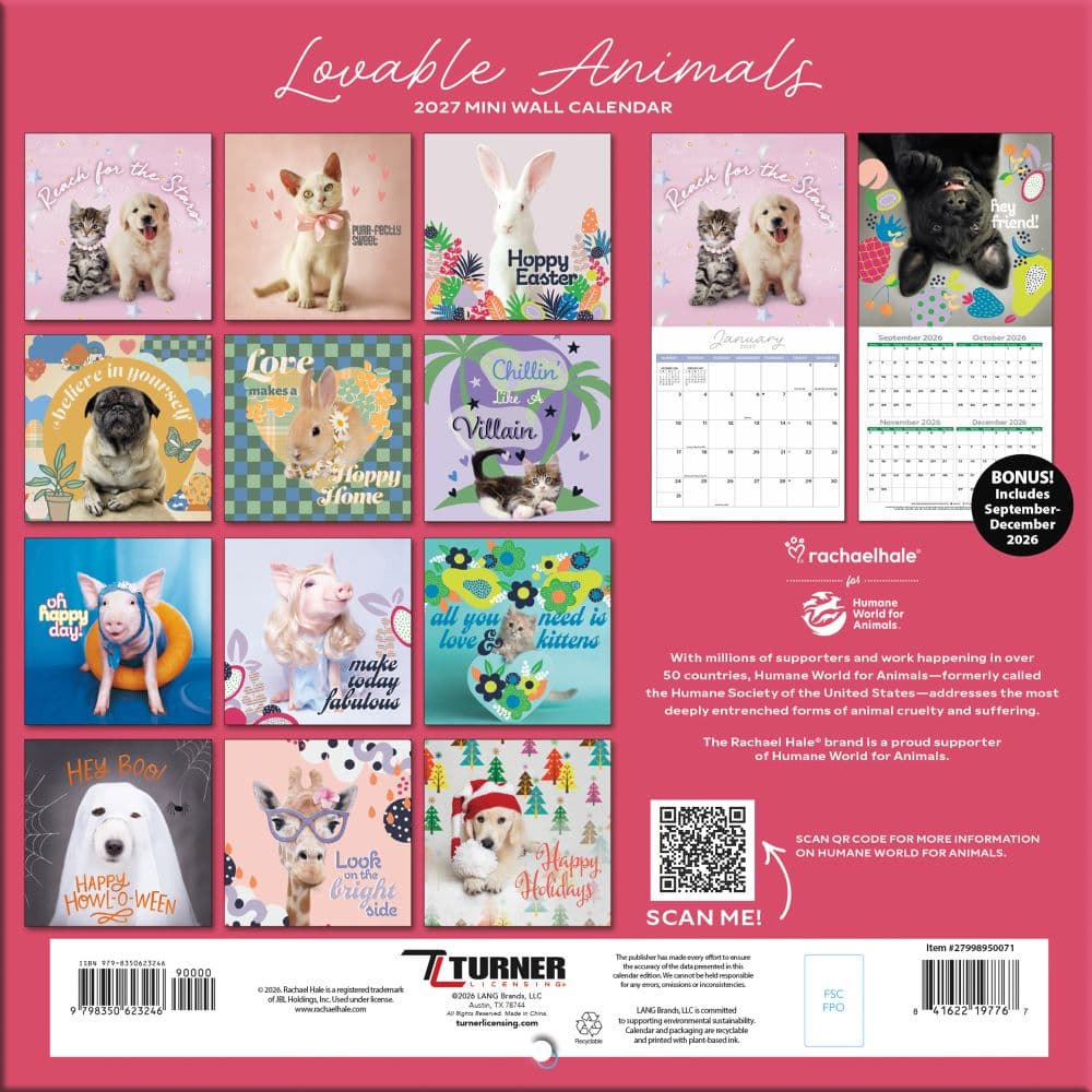 Rachel Hale Lovable Animals 2027 Mini Wall Calendar First Alternate Image