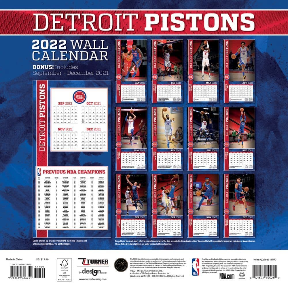 Piston Schedule 2022 Nba Detroit Pistons 2022 Wall Calendar - Calendars.com