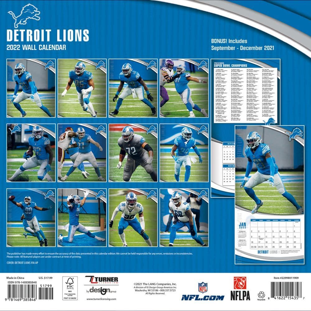 2022 Lions Schedule Detroit Lions 2022 Wall Calendar - Calendars.com