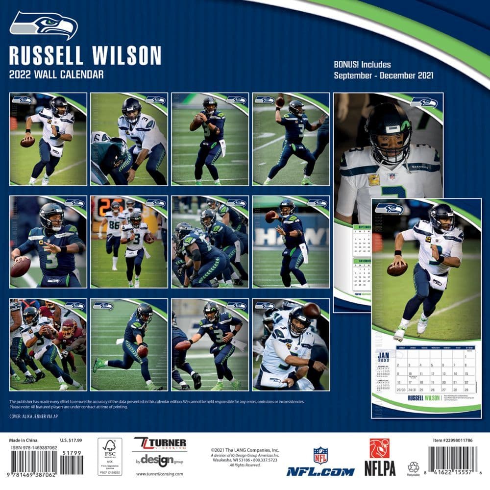Nfl December Schedule 2022 Nfl Russell Wilson Seahawks 2022 Wall Calendar - Calendars.com