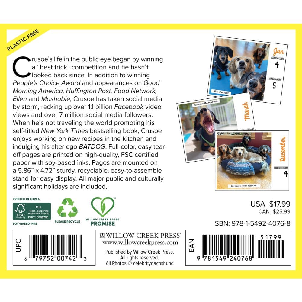 Crusoe the Celebrity Dachshund 2025 Desk Calendar