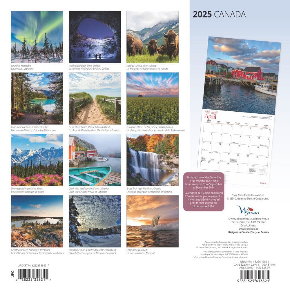 Canada 2025 Wall Calendar back cover image