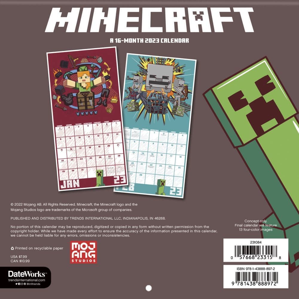 Dateworks Calendar 2023 Minecraft 2023 Mini Wall Calendar - Calendars.com