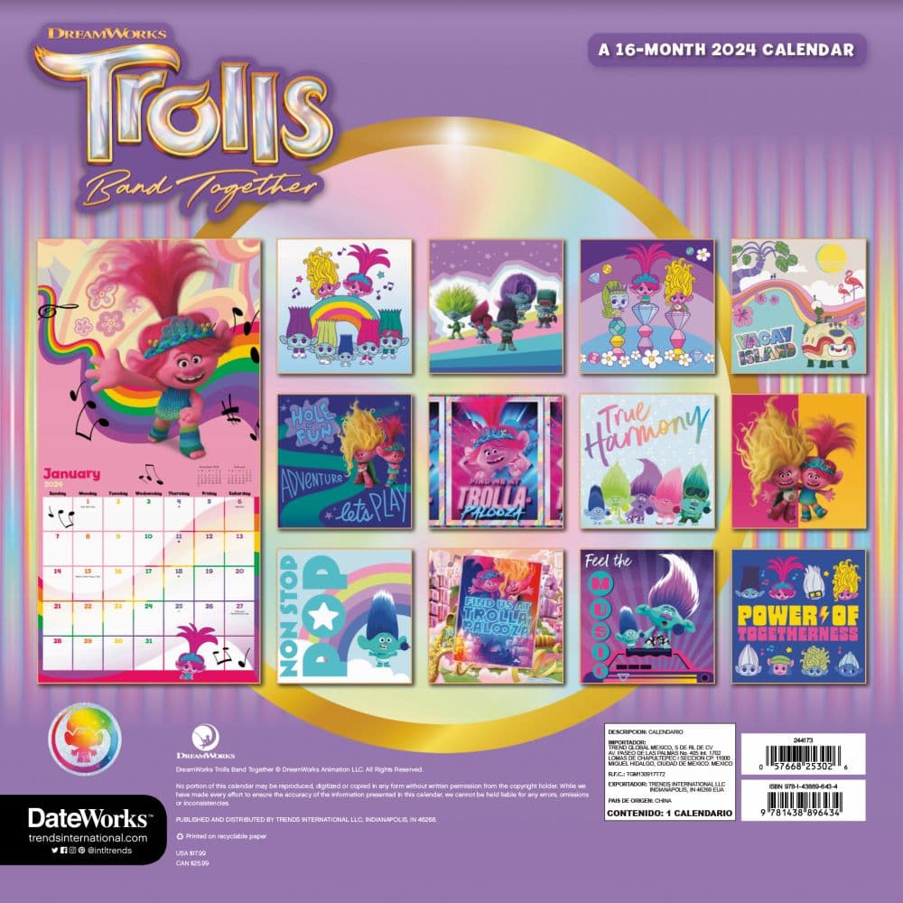 Trolls 3 2024 Wall Calendar