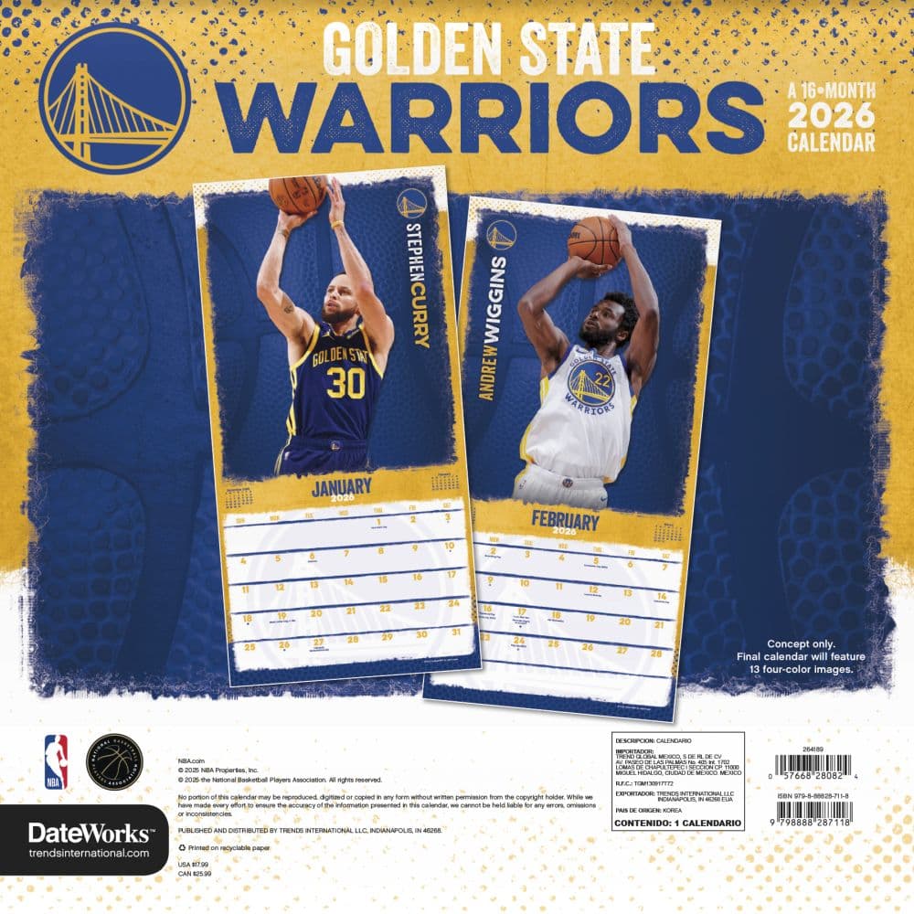 NBA Golden State Warriors 2026 Wall Calendar First Alternate Image