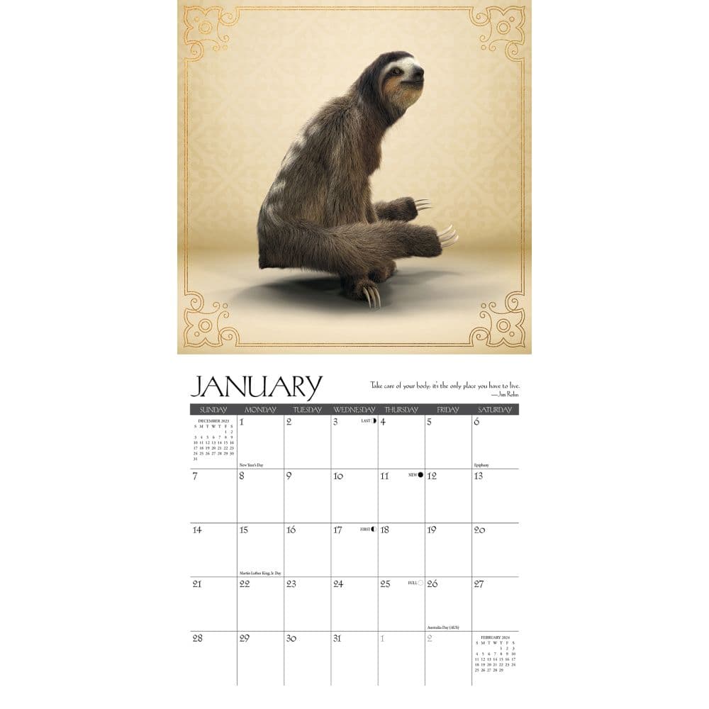 Sloth Yoga 2024 Mini Wall Calendar