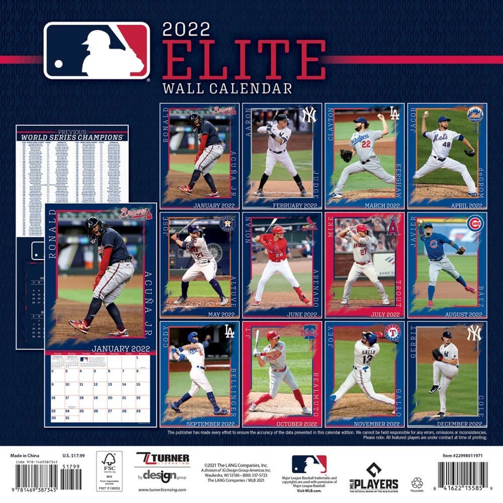 Mlb Elite 2022 Wall Calendar - Calendars.com