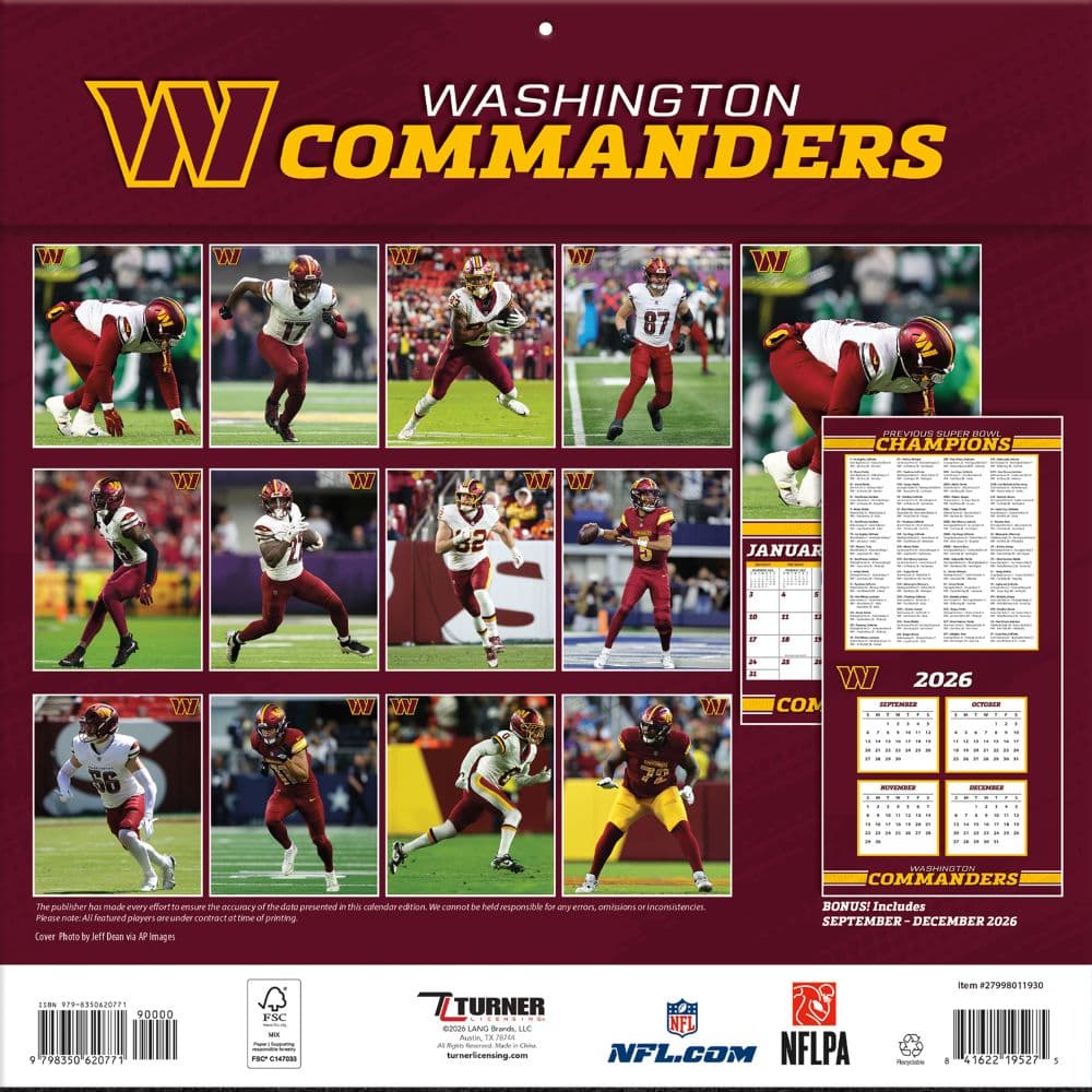 NFL Washington Commanders Football Team 2027 Wall Calendar First Alternate Image