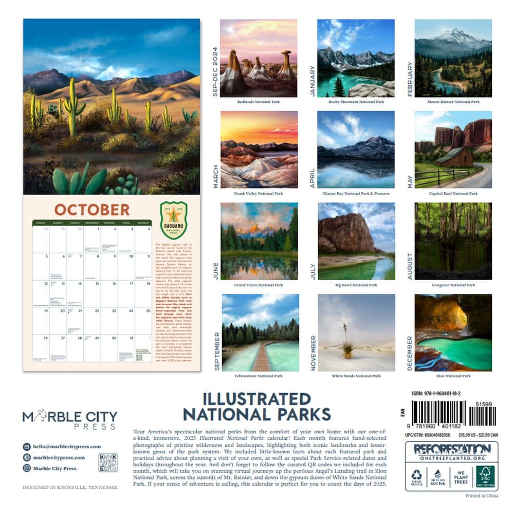 Illustrated National Parks 2025 Wall Calendar