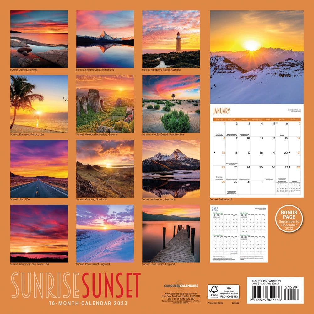Sunrise Sunset 2023 Wall Calendar - Calendars.com
