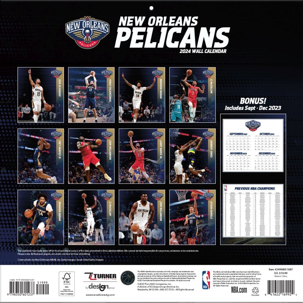 New Orleans Pelicans 2024 Wall Calendar - Calendars.com