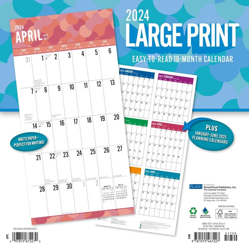 Large Print 2025 Wall Calendar