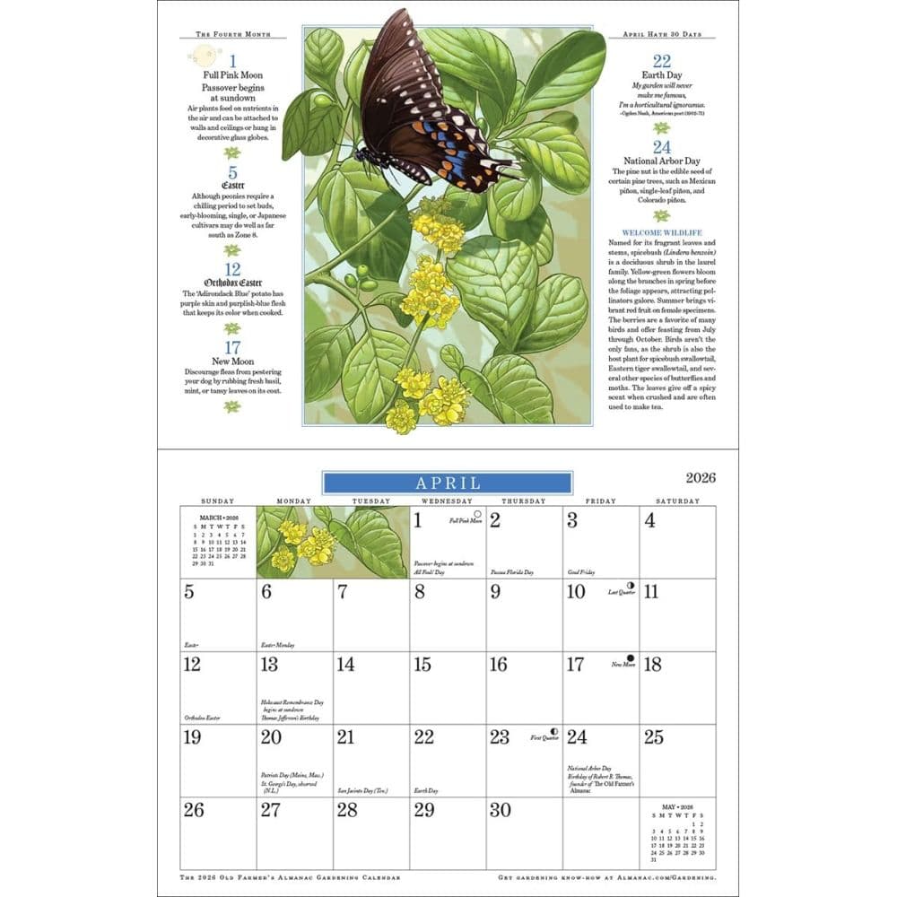 Old Farmers Almanac Gardening 2026 Wall Calendar Second Alternate Image