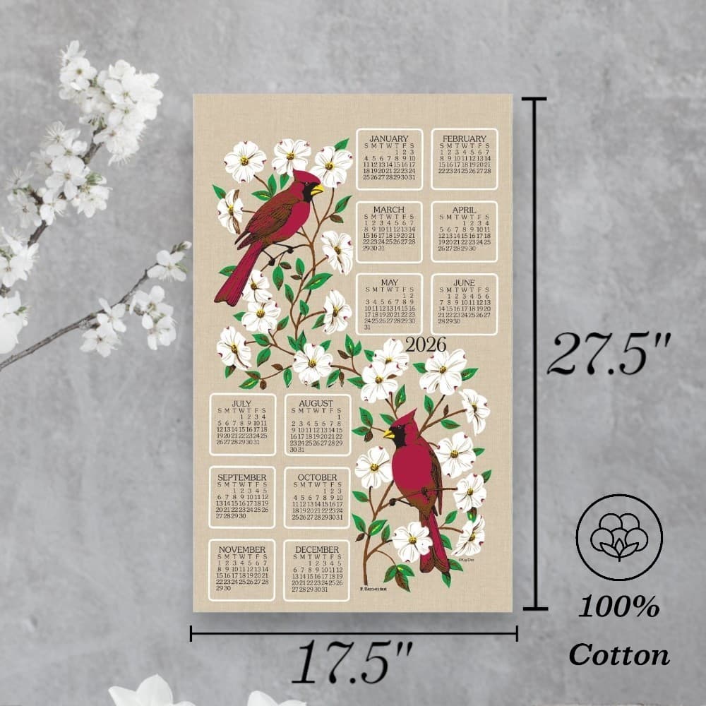 Dogwood and Cardinal 2026 Calendar Towel First Alternate Image