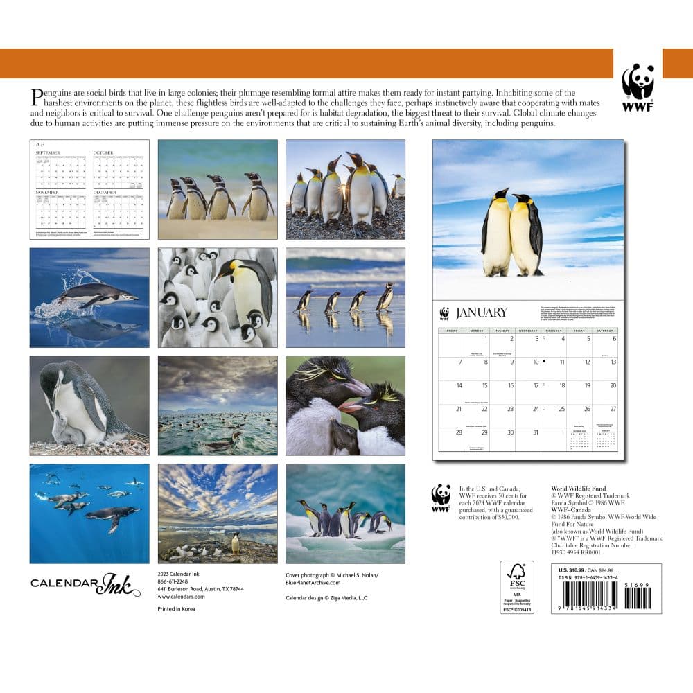 Penguins WWF 2024 Wall Calendar
