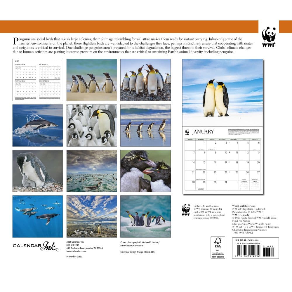 Penguins WWF 2025 Wall Calendar