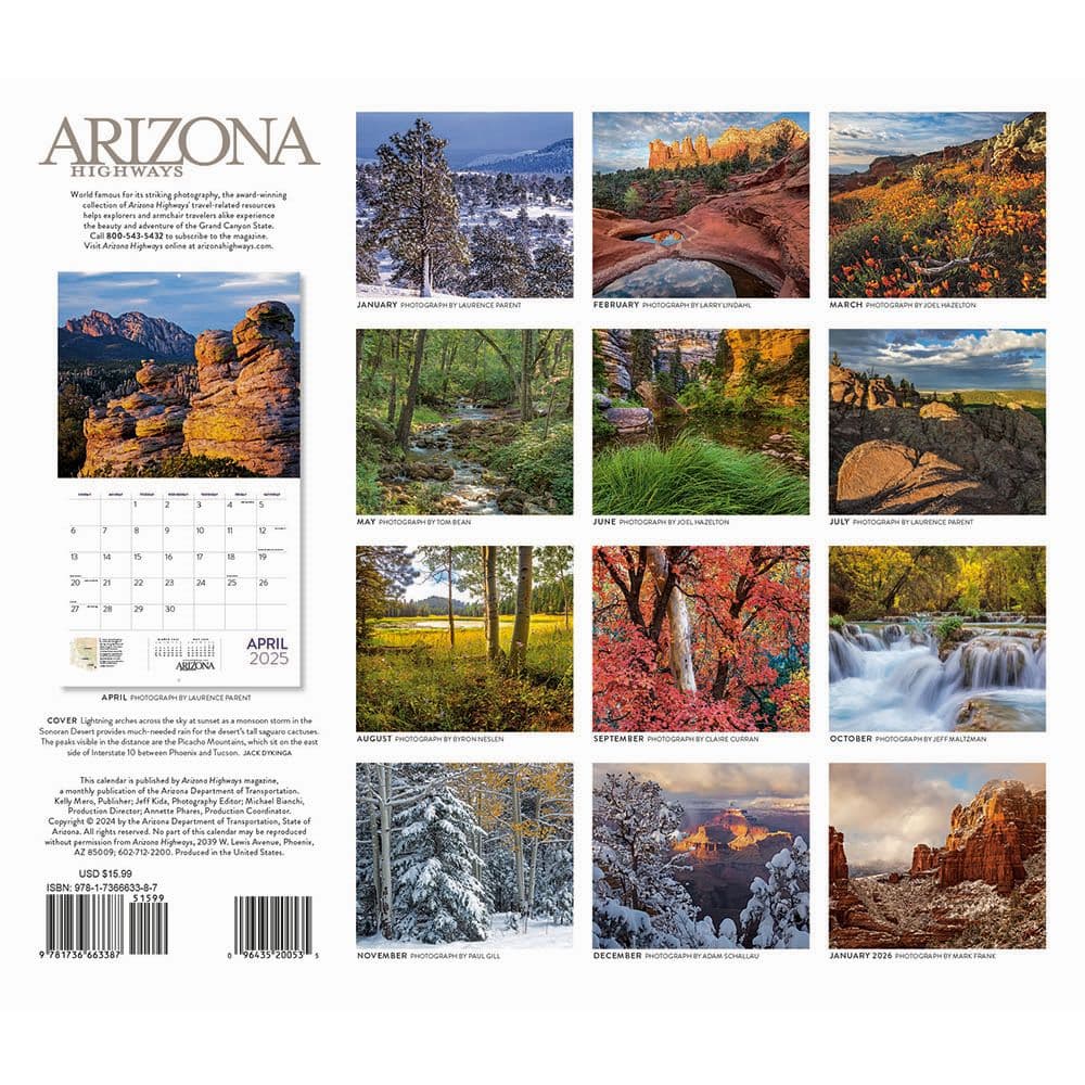 Arizona Highways Scenic 2025 Wall Calendar Back Cover