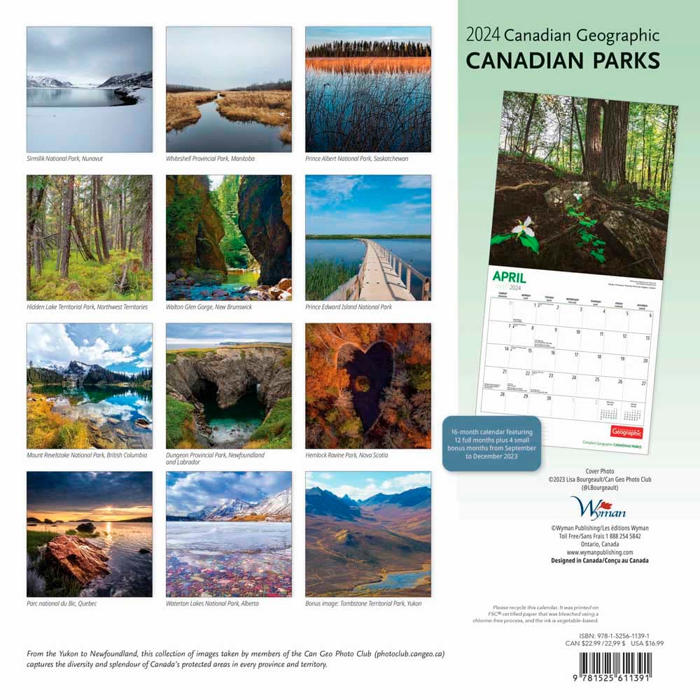 Canadian National Parks 2024 Wall Calendar back