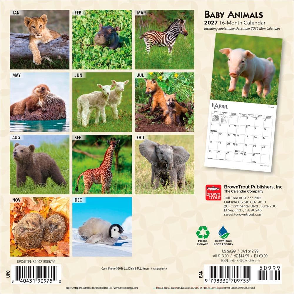 Baby Animals 2027 Mini Wall Calendar First Alternate Image