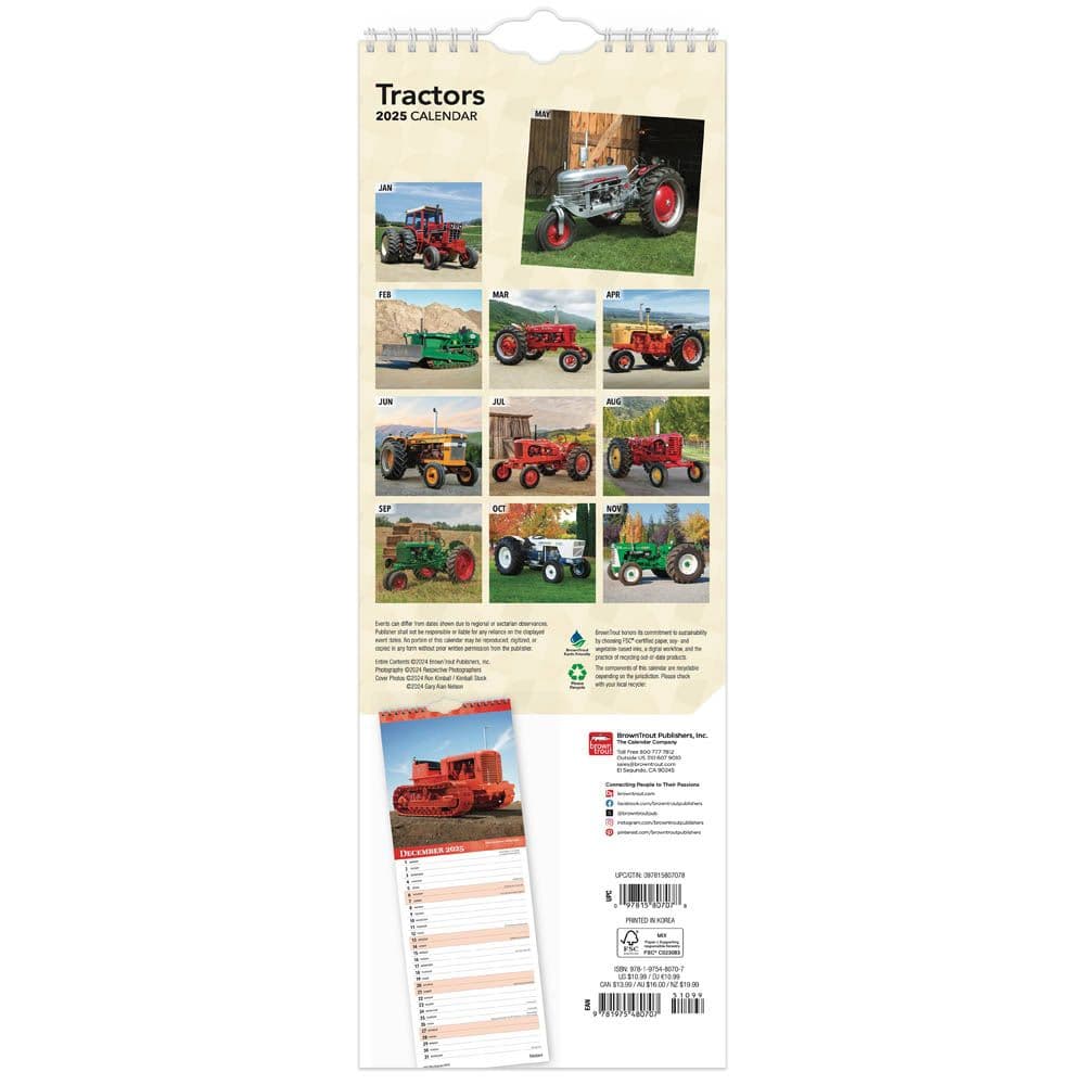 Tractors Slim 2025 Wall Calendar Back Cover