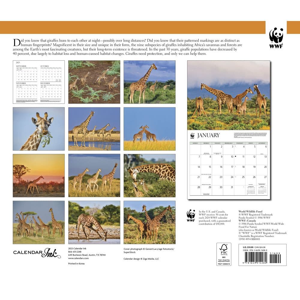 Giraffes WWF 2024 Wall Calendar - Calendars.com
