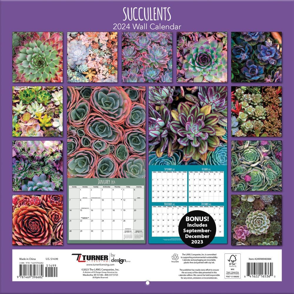Succulents Photo 2024 Wall Calendar
