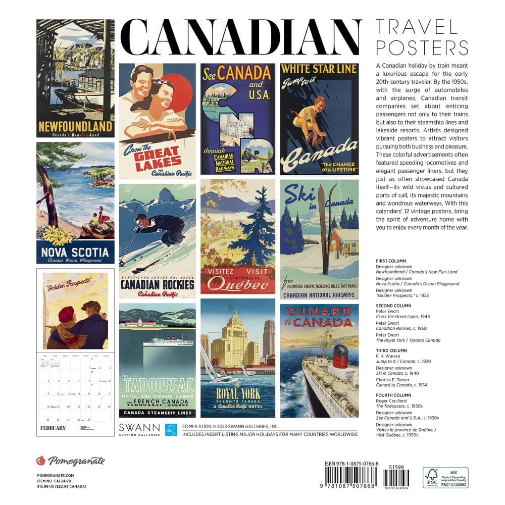 Canadian Travel Posters 2024 Poster Wall Calendar