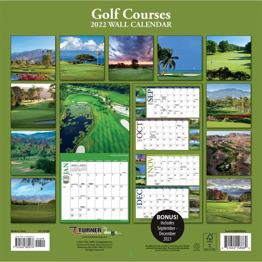 Golf Calendar 2022 Golf Courses 2022 Wall Calendar - Calendars.com