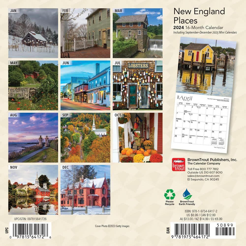 New England 2024 Mini Wall Calendar