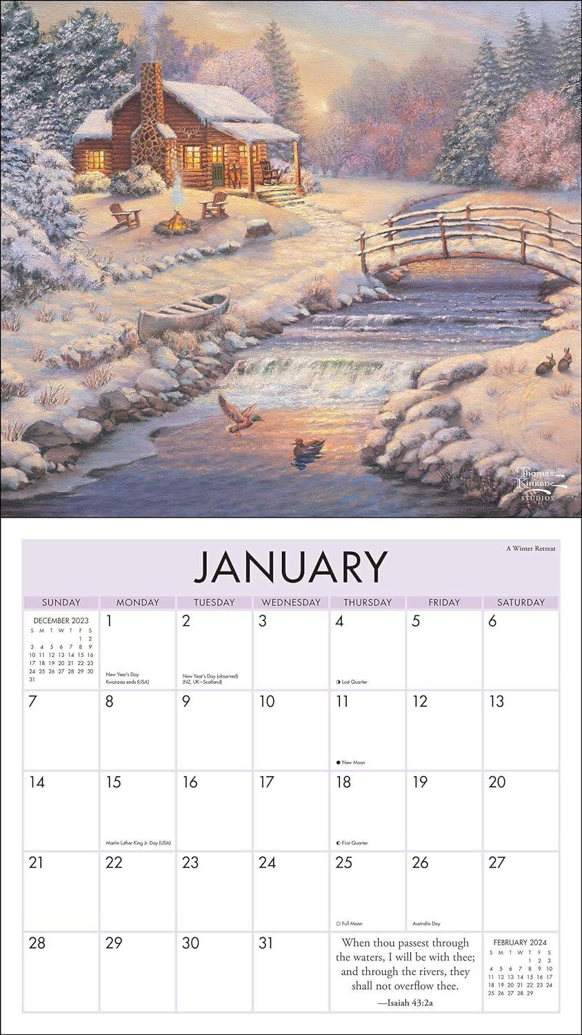 Kinkade Painter of Light Scripture 2024 Wall Calendar January
