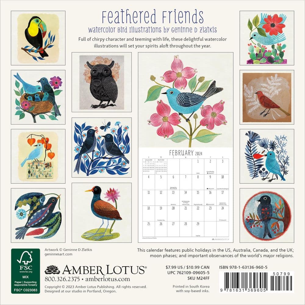 Feathered Friends 2024 Mini Wall Calendar