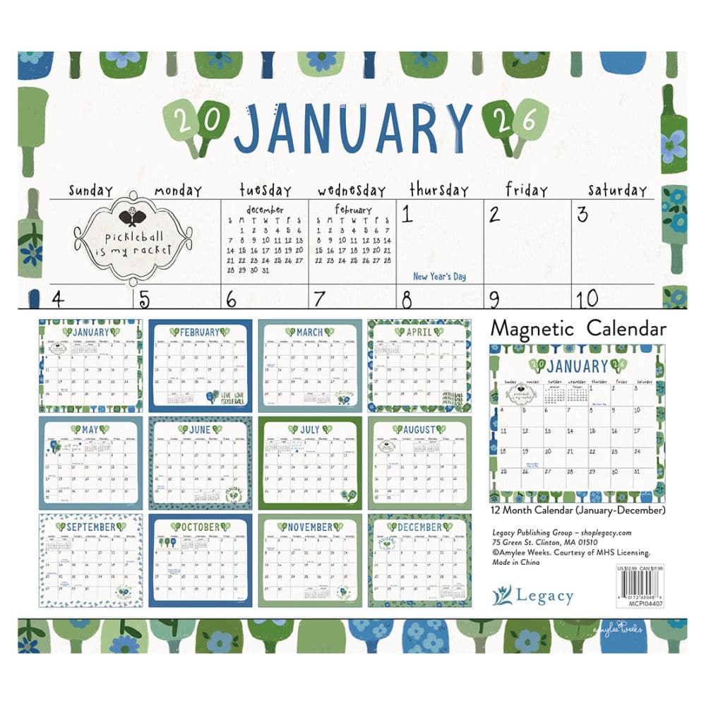 Pickleball 2026 Magnetic Calendar First Alternate Image