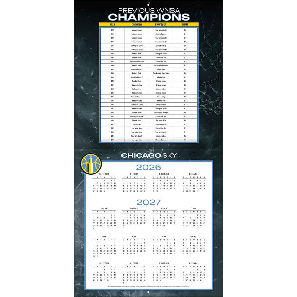 WNBA Chicago Sky 2027 Wall Calendar Second Alternate Image