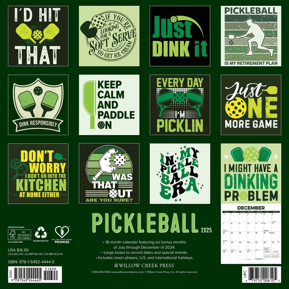 Pickleball 2025 Wall Calendar Alt1