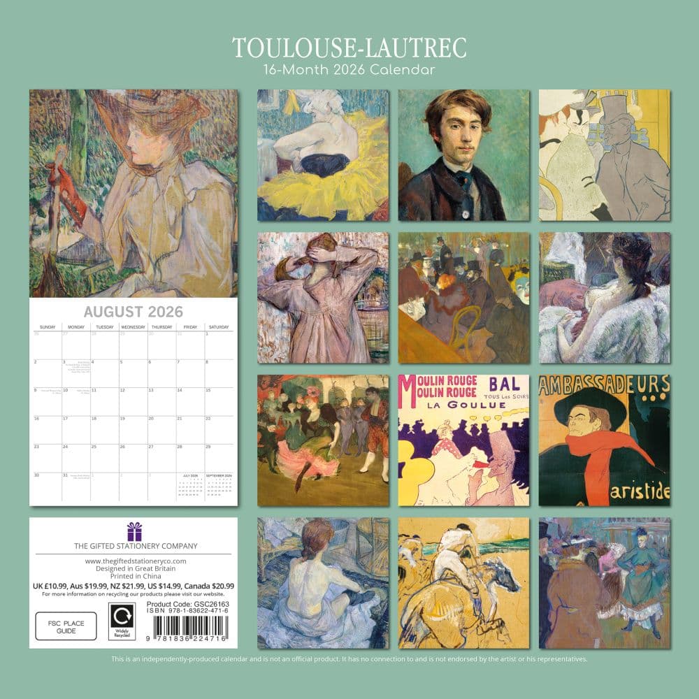 ToulouseLautrec 2026 Wall Calendar First Alternate Image