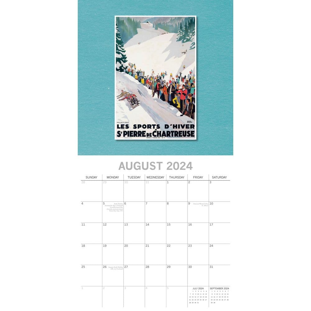 Skiing Posters Vintage 2024 Wall Calendar August