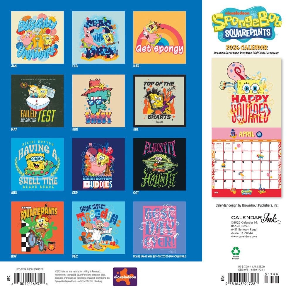 Spongebob Squarepants 2026 Wall Calendar First Alternate Image