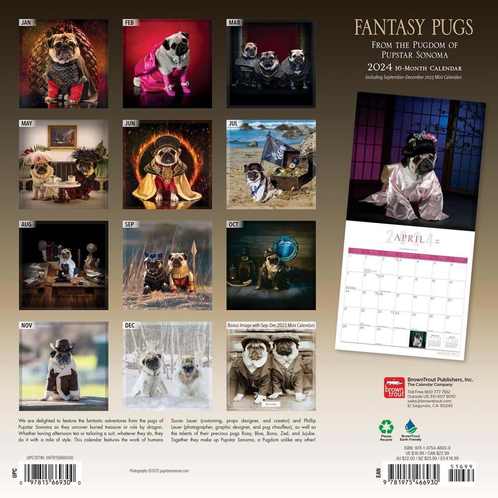 Fantasy Pugs 2024 Wall Calendar