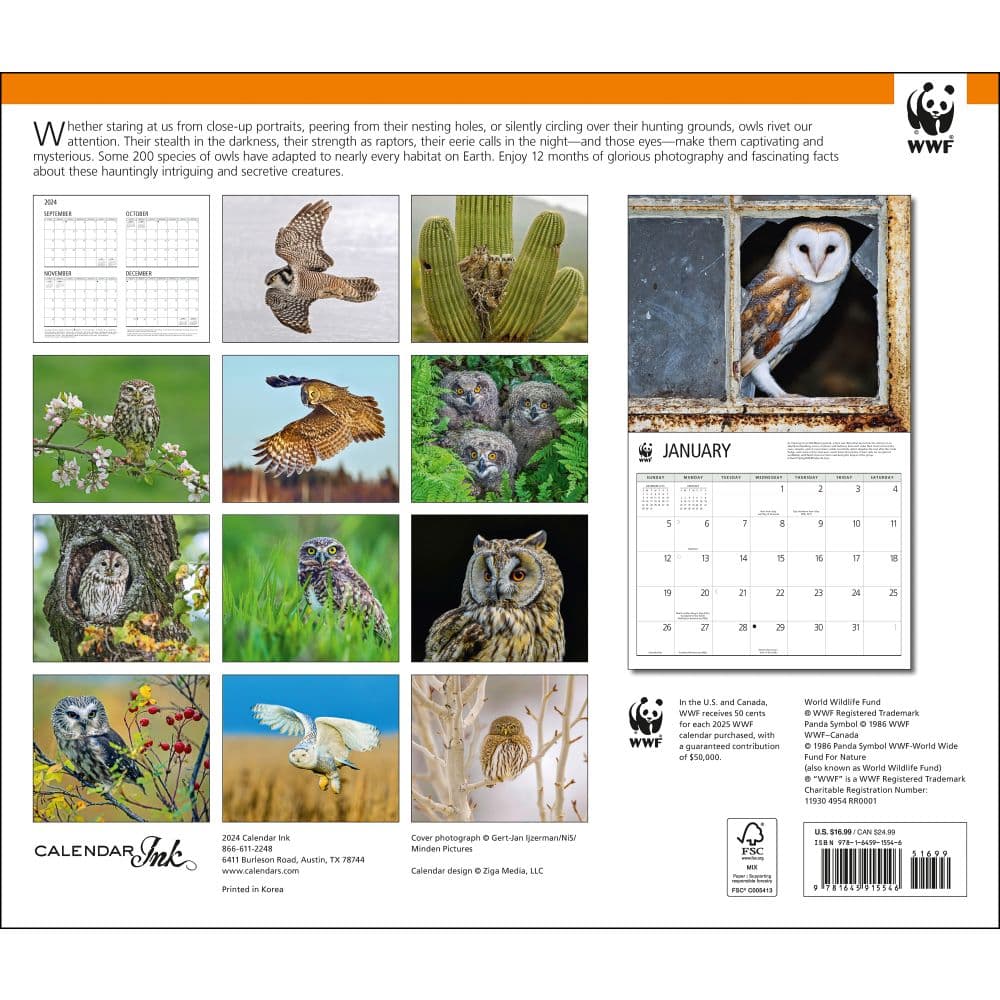 Owls WWF 2025 Wall Calendar